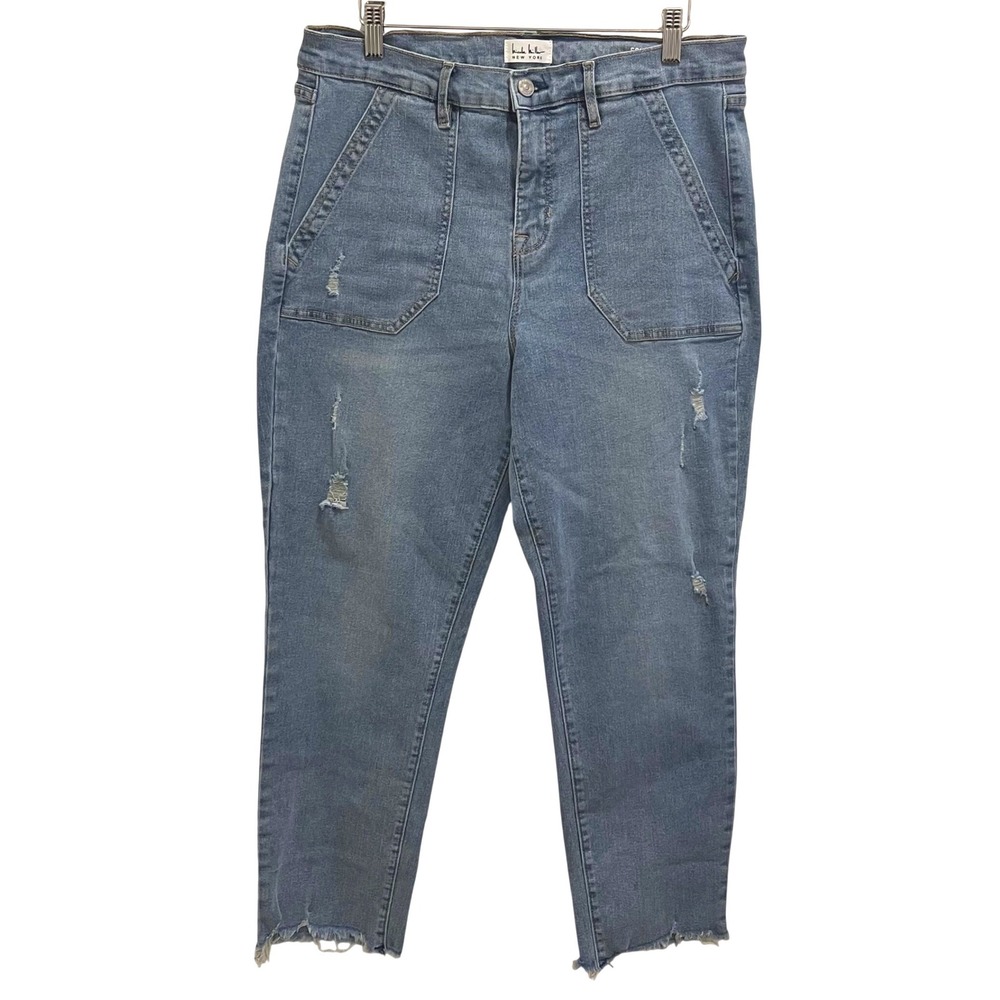 Nicole Miller Soho High Rise Ankle Slim Jeans Light Wash Distressed Size 12